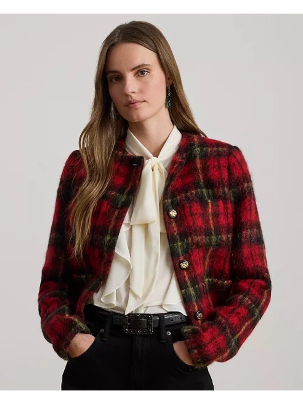 LAURENT RALPH LAURENT Women’s Plaid Mohair Cropped Jacket NWT